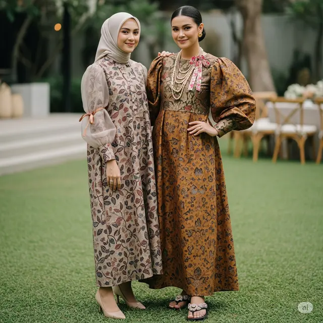 Model Dress Batik Lengan Puff dan Pita 2025. Foto: Gemini