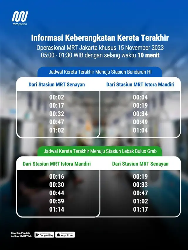 Jadwal MRT saat konser Coldplay di Jakarta. (Twitter/ mrtjakarta)