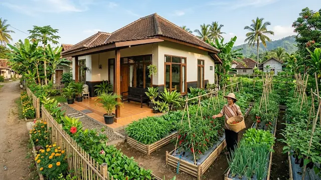 Model Rumah Desa Minimalis dengan Halaman Hijau
