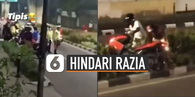 VIDEO: Momen Pemotor Panik Kabur Dari Razia, Digagalkan Pembatas Jalan