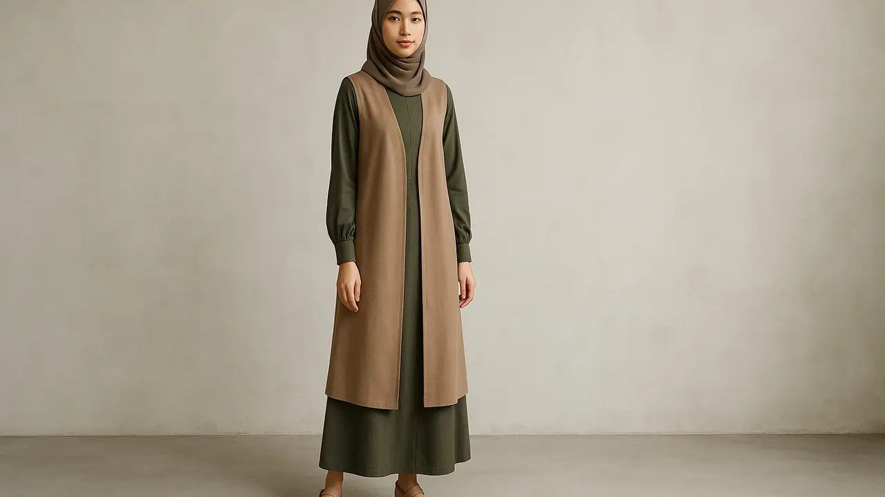 Model Gamis Rompi Depan Modern 2025/Gambar via AI