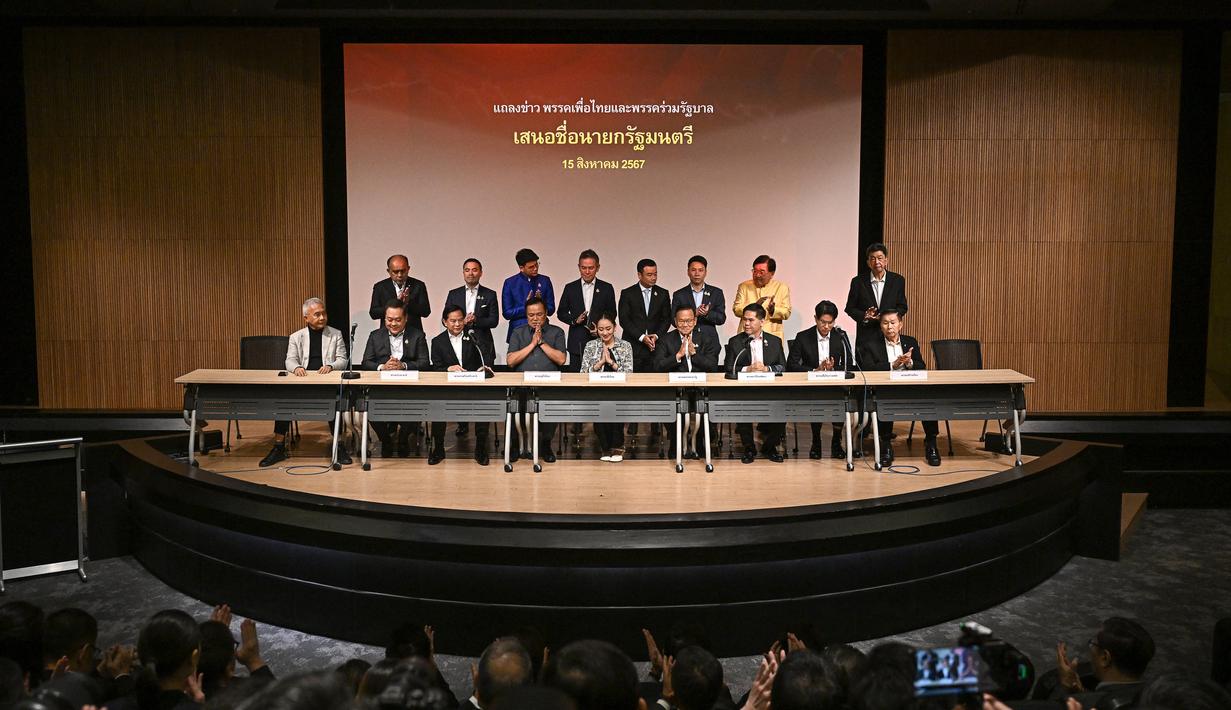 Partai Pheu Thai Thailand resmi memilih Paetongtarn Shinawatra sebagai calon perdana Menteri pengganti Srettha Thavisin. (Lillian SUWANRUMPHA/AFP)