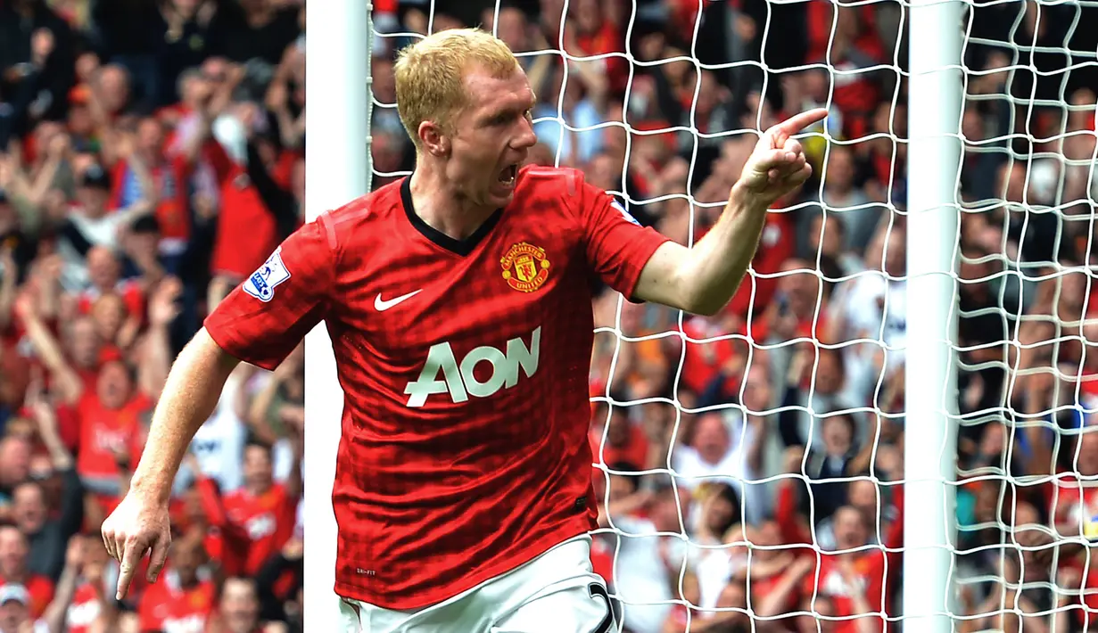 5. Paul Scholes (Manchester United) - Scholes menghabiskan seluruh karier bermainnya di Manchester United pada periode tahun 1994-2013. Scholes menyumbangkan 152 gol dari 702 penampilannya bersama Manchester United. (AFP/Paul Ellis)