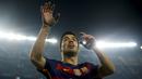 Ekspresi Luis Suarez saat bertanding melawan Athletic Bilbao dalam pertandingan leg kedua perempat final Copa del Rey di Stadion Camp Nou, Barcelona, Kamis (28/1/2016) dini hari WIB. (Reuters/Albert Gea)