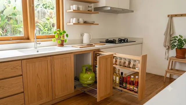 Model Dapur dengan Rak Gas Tarik Minimalis