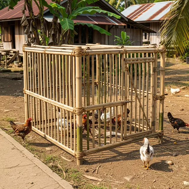 Model Kandang Ayam Umbaran dari Bambu untuk Lahan Sempit
