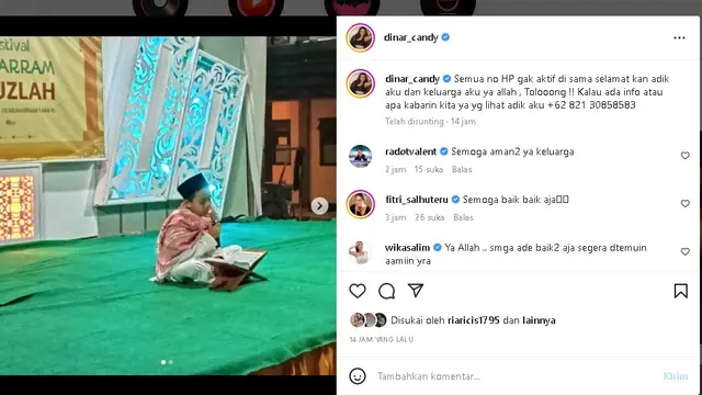 Potret Dinar Candy bersama adik laki-laki yang hilang setelah gempa Cianjur (Foto: Instagram dinar_candy)