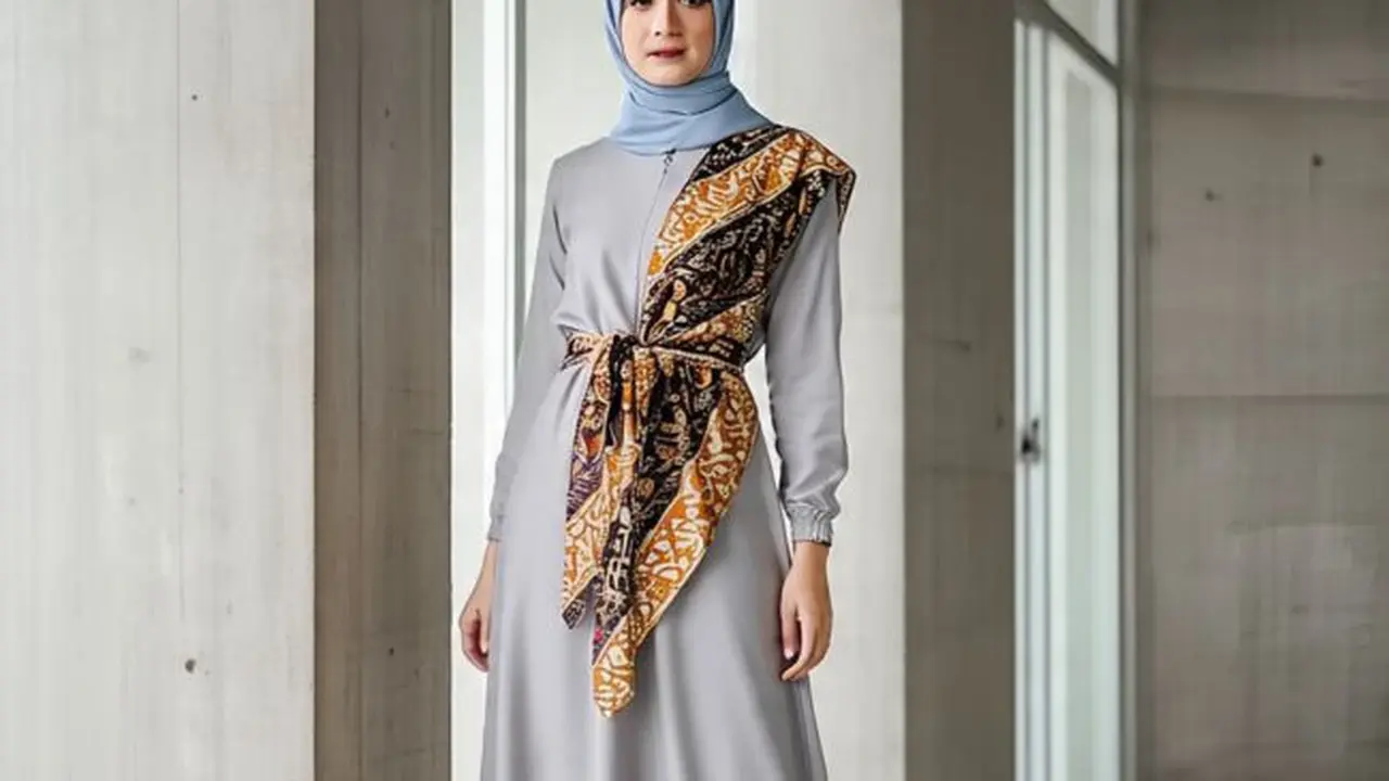 Ilustrasi Model Gamis dengan Obi Belt Batik (Sumber Gambar: Meta AI)