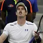 Ekspresi petenis Skotlandia, Andy Murray, saat bertanding melawan Kei Nishikori di babak perempat final AS Terbuka 2016, Rabu (7/9/2016) waktu setempat. (EPA/Justin Lane)