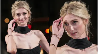 Foto kolase saat Elizabeth Debicki menghadiri pemutaran perdana serial 'The Crown' season 5 di London, Inggris, 8 November 2022. (Photo by Scott Garfitt/Invision/AP)