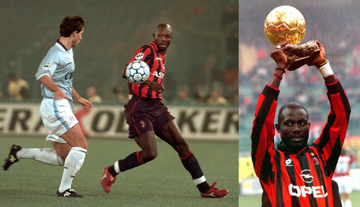 George Weah menjadi sejarah dunia sepak bola karena ia menjadi satu-satunya pemain sepak bola yang berasal dari Benua Afrika yang pernah meraih Ballon d'Or. Pemain Liberia ini mampu menghadiahkan dua trofi untuk PSG sebelum pindah ke AC Milan. (Foto Kolase: AFP/Gerard Julien & Carlo Ferraro)