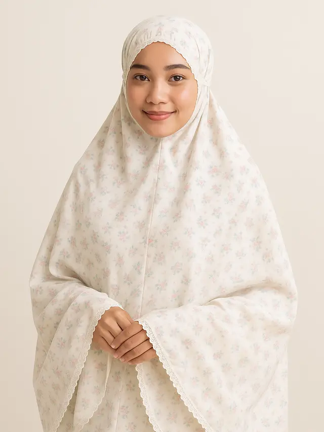 Mukena Katun Jepang Motif Bunga Lembut (Foto: ChatGPT)