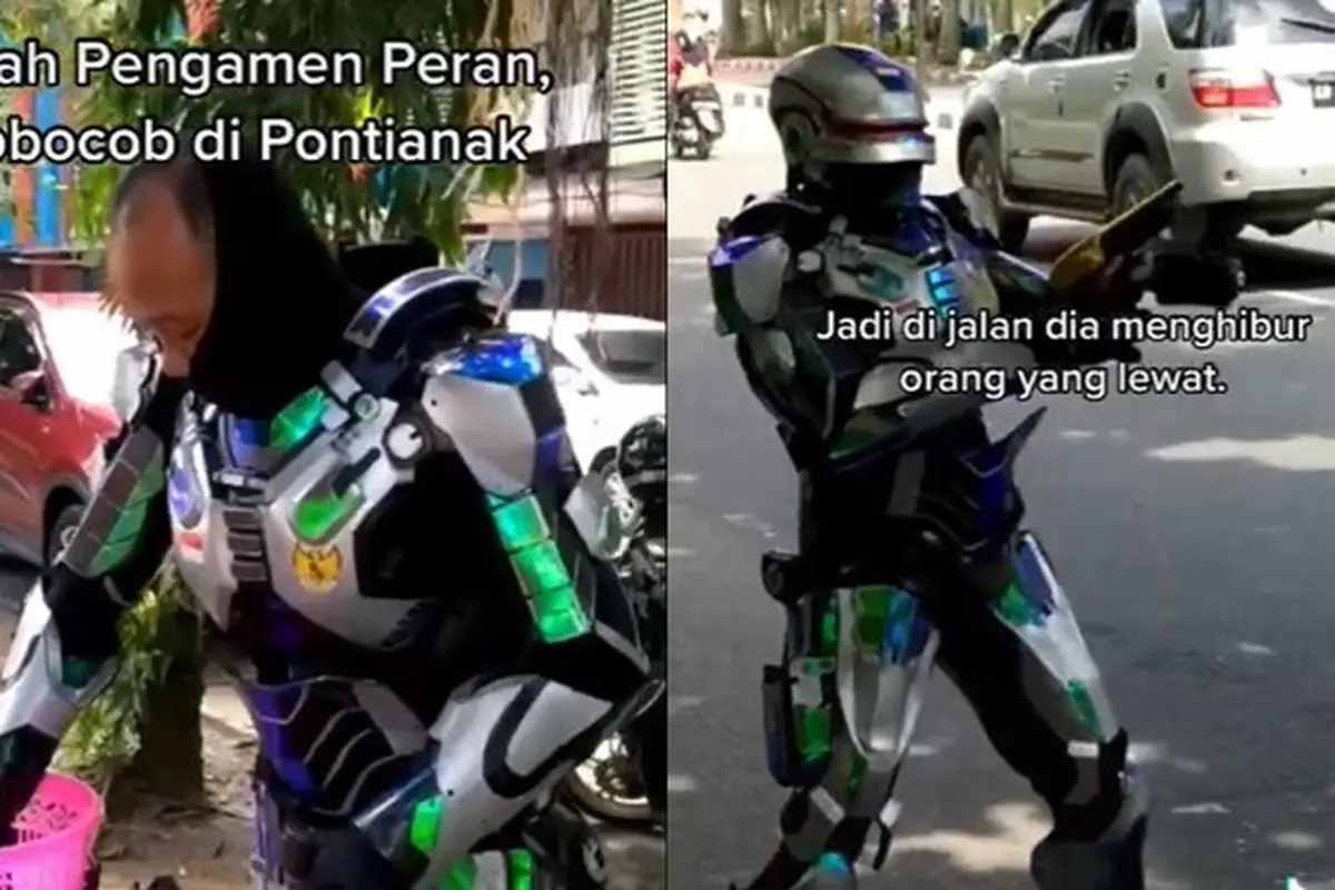 Pria Ini Ngamen Pakai Kostum Robocop Demi Nafkahi Keluarga, Kisahnya Bikin Haru