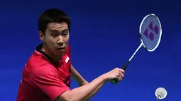 Ganda putra Indonesia, Kevin Sanjaya dan Marcus Gideon saat final All England di Birmingham, Minggu (12/3/2017). Keduanya tahun ini akan berjuang untuk mempertahankan gelar juara All England. (AFP/Justin Tallis)