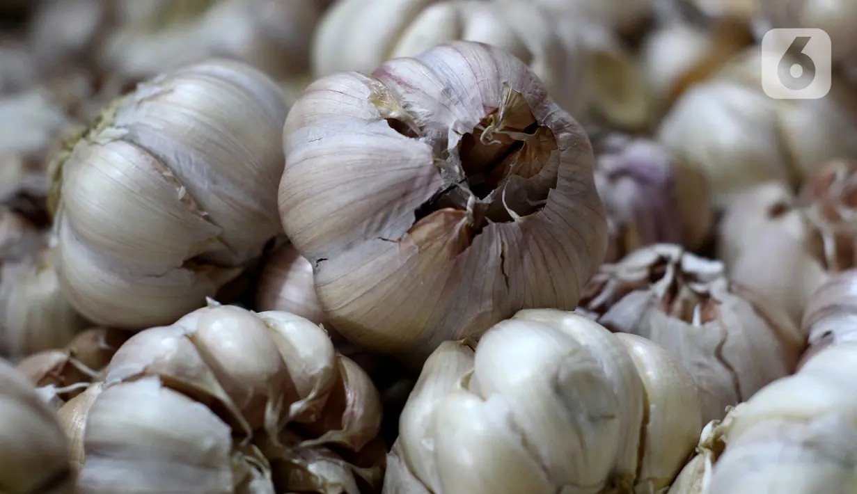 Aktivitas pedagang bawang putih di Pasar Induk Kramatjati, Jakarta Timur, Rabu (5/2/2020). Kelangkaan pasokan bawang putih di dalam negeri berimbas tingginya harga komoditas tersebut yang mencapai kisaran Rp 57.500/kilogram. (merdeka.com/magang/ Muhammad Fayyadh)