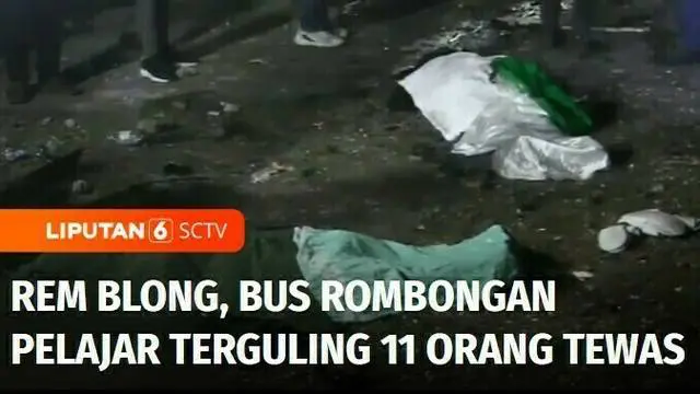 Diduga mengalami kegagalan dalam sistem pengereman sebuah bus rombongan pelajar SMK asal Depok mengalami kecelakaan di kawasan Ciater, Subang, Jawa Barat, Sabtu malam. Akibat kecelakaan ini, puluhan korban mengalami luka-luka, 11 di antaranya meningg...