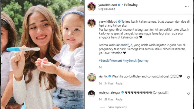Yasmine Wildblood umumkan kehamilan anak ketiga di hari ulang tahunnya
