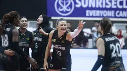 Menjalani pertandingan seri ketiga putaran pertama di GOR Ken Arok Malang, Sabtu (18/1/2025) sore WIB, Popsivo Polwan secara meyakinkan menang 3-0 (25-13, 25-22, 25-19) atas Gresik Petrokimia. (Dok. PLN Mobile Proliga 2025)