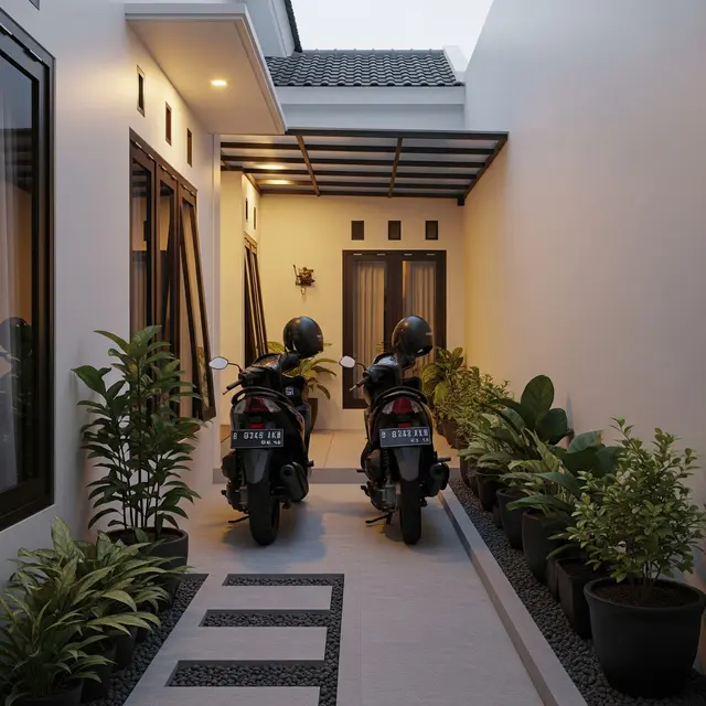 Desain Teras Rumah Sempit Tapi Tetap Muat 2 Motor