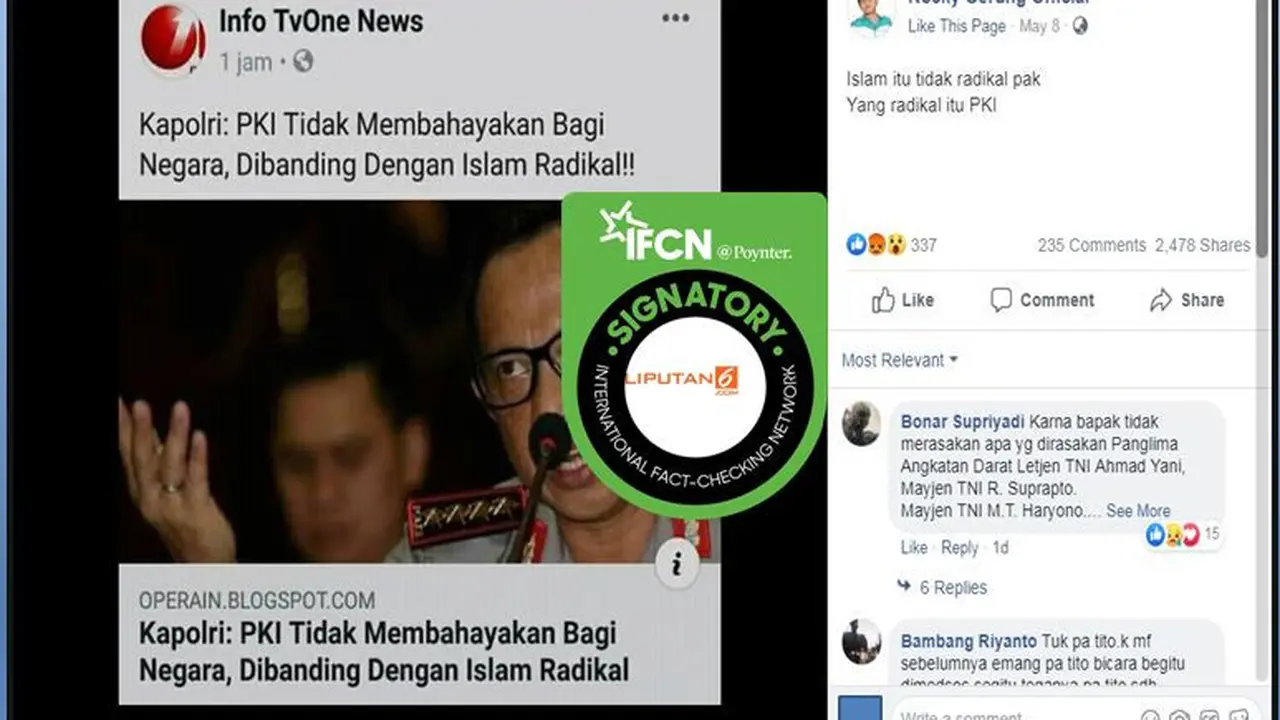 [Cek Fakta] Hoaks Pernyataan Kapolri Sebut PKI Tak Membahayakan Negara