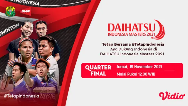 Link Live Streaming Babak Perempat Final Indonesia Masters 2021 di Vidio, Jumat 19 November