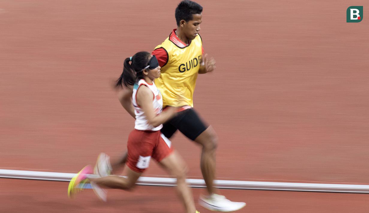 Susan Unggu atlet cabang para atletik nomor lari 400 meter putri klasifikasi T11 pada Asian Para Games 2018, di Stadion Utama Gelora Bung Karno Jakarta, Kamis(11/10/2018).  (Bola.com/Peksi Cahyo)
