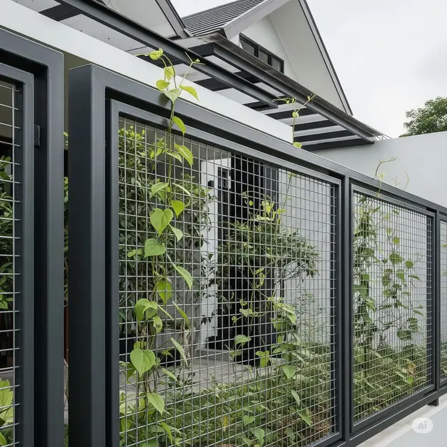 Pagar Mesh Wire dengan Frame Besi Minimalis