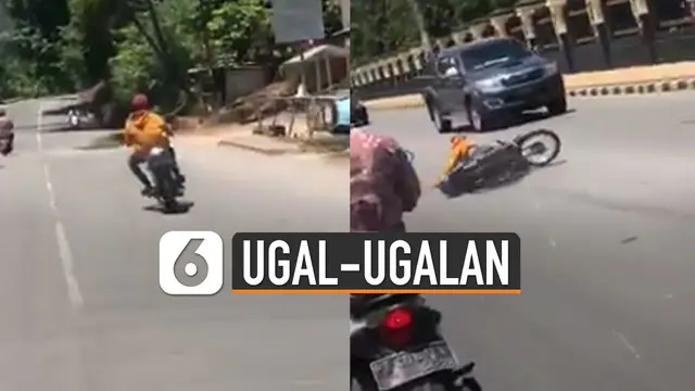Beredar video seorang pria pengendara motor ugal-ugalan sedang beraksi di jalan dan melanggar aturan. Akhirnya ia terkena imbasnya sendiri jatuh dari motor.