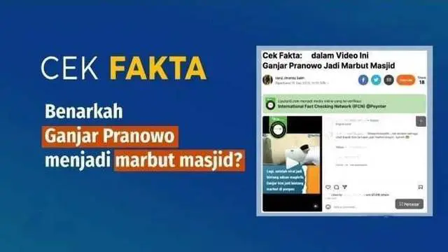 Dalam beberapa waktu lalu beredar di media sosial, potongan video yang dinarasikan bakal capres Ganjar Pranowo menjadi marbut masjid, benarkah demikian ? Berikut penelusuran tim Cek Fakta Liputan6.