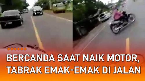 VIDEO: Bercanda Saat Naik Motor, Akhirnya Dua Remaja Tabrak Emak-Emak di Jalan