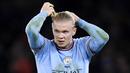 Pemain Manchester City, Erling Haaland, saat melawan pada laga FA Cup di Stadion Etihad, (27/1/2023). Haaland tak pernah bisa berhenti mencetak gol untuk klub yang dibelanya. Mesin gol Manchaster City yang kini menginjak usia 22 tahun itu memiliki banderol sebesar 170 juta pounds. (AFP/Oli Scarff)