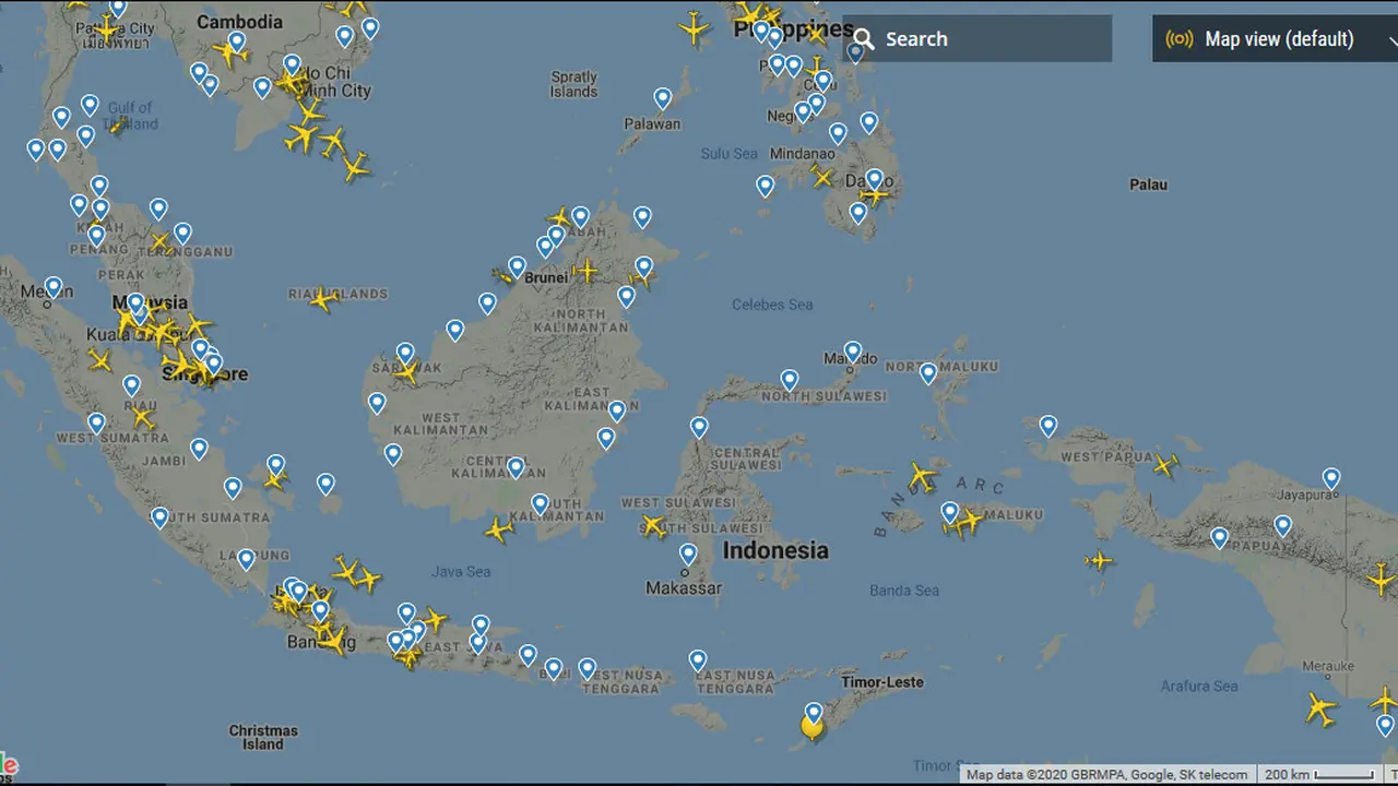 Rekaman situs penerbangan Flightradar24, Selasa (28/4/2020) pukul 09.45 WIB. (Foto: Flightradar24)