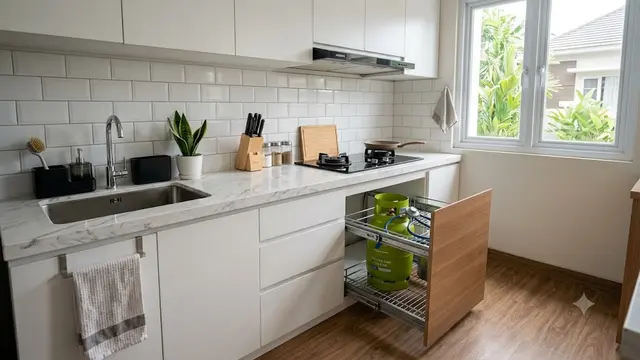 Model Dapur dengan Rak Gas Tarik Minimalis