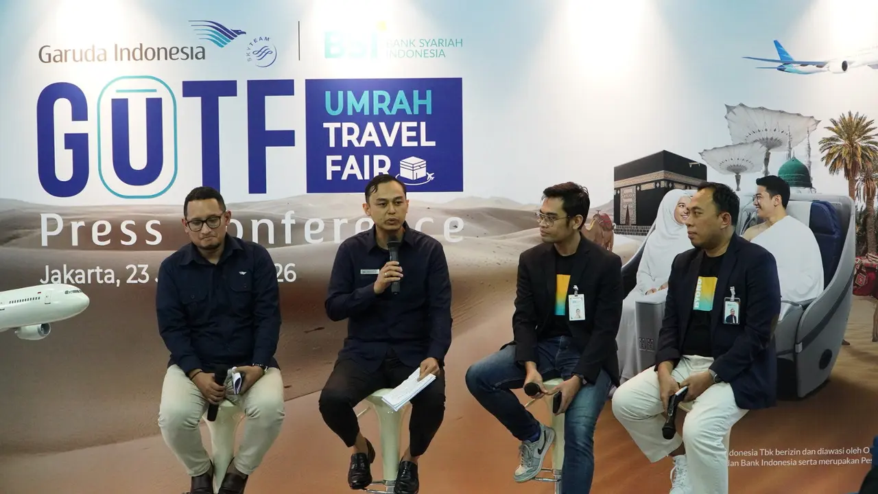 Press Conference Garuda Indonesia Umroh Travel Fair 2026  di Jakarta Pusat, Jumat (23/1/2026). (Liputan6.com/Tira)