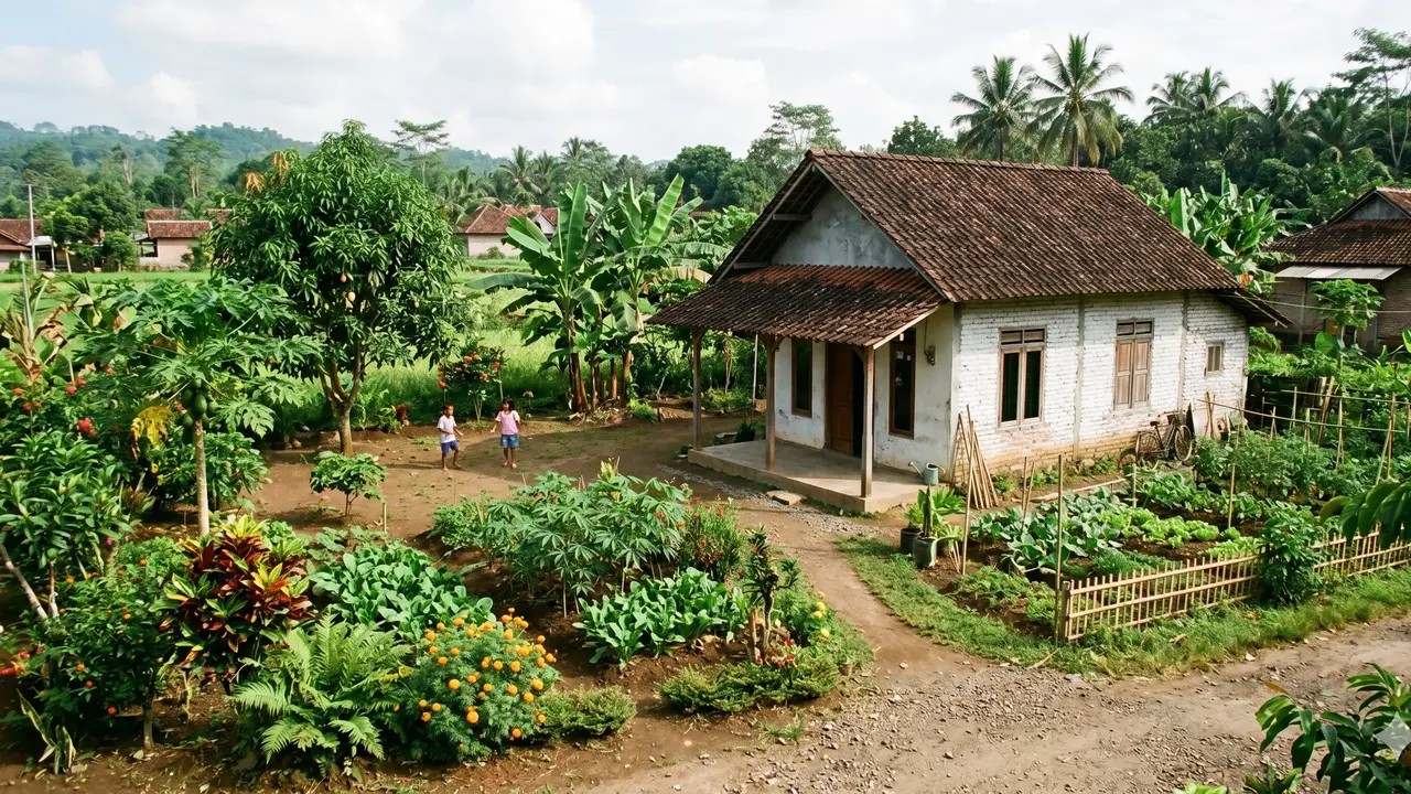 Desain Rumah 1 Lantai Atap Genteng Budget Rp50 Juta di Desa (Foto: Gemini AI)