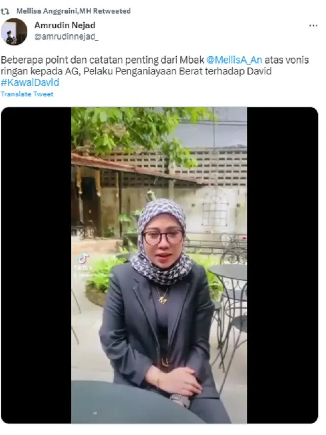 Mellisa Anggraini, kuasa hukum David Ozora (Foto: Twitter)