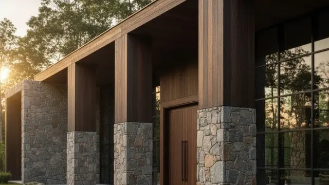 Model Tiang Rumah Batu Alam Kombinasi Kayu