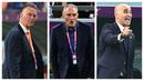 Foto kolase dari pelatih Timnas Belanda, Louis Van Gaal (kiri), pelatih Timnas Brasil, Tite, dan pelatih Belgia, Roberto Martinez ketika masih menukangi timnas masing-masing di Piala Dunia 2022. Ketiga pelatih tersebut kini telah memilih mundur dari jabatannya dengan berbagai alasan. (AFP/Alberto Pizzoli, Gabriel Bouys, Jewel Samad)