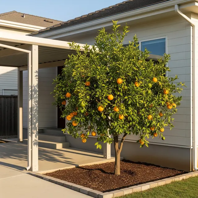 Pohon Buah Dekat Carport yang Aman untuk Pondasi Rumah (Image by Gemini AI)