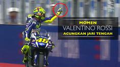 Video momen pebalap Yamaha Movistar, Valentino Rossi, mengacungkan jari tengah jelang MotoGP San Marino pada Jumat (9/9/2016).