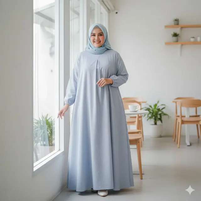 Gamis Longgar Bergaris Vertikal (Gemini AI)