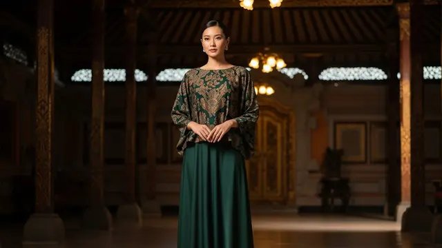 Batik Batwing Lengan Panjang dengan Kombinasi Kain Satin atau Songket