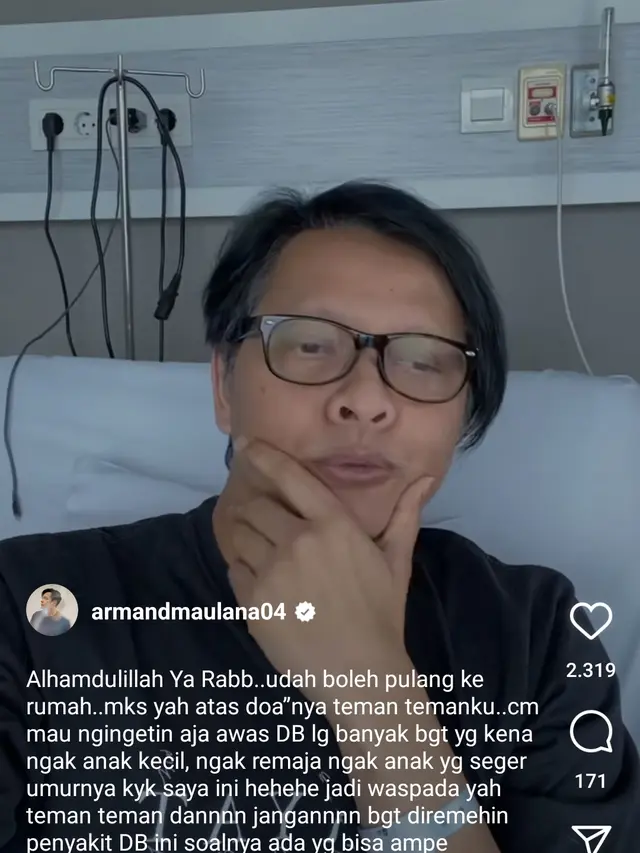 Armand Maulana Kabarkan Telah Diizinkan Pulang Setelah Sepekan Dirawat dan Trombosit Sempat Anjlok