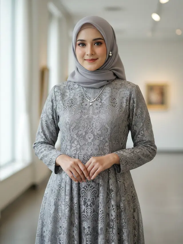 Gamis Batik Brokat Warna Netral Favorit 2026 (Foto: Gemini AI)