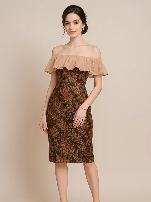 Model Dress Batik Brokat Off Shoulder