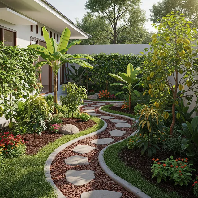 9 Desain Taman Buah Mini dengan Jalur Taman Natural, Estetis dan Produktif