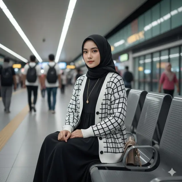 Gamis Kombinasi Cardigan Rajut