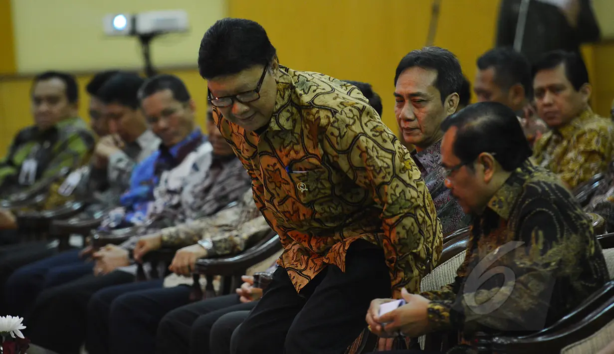 Menteri Dalam Negeri, Tjahjo Kumolo saat menghadiri acara penandatanganan Nota Kesepakatan tentang Koordinasi Dalam Pelaksanaan Tugas dan Fungsi di Kejaksaan Agung RI, Jakarta, Kamis (26/3/2015). (Liputan6.com/Johan Tallo)
