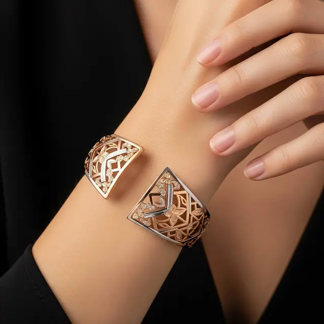 Gelang Emas Kombinasi Rose Gold dan Putih