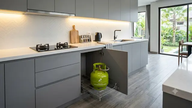 Model Dapur dengan Rak Gas Tarik Minimalis